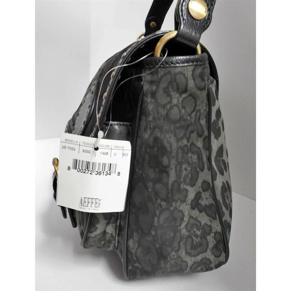 New Moschino Cheap & Chic Gray Black Leopard Nylon Leather Studded Shoulder Bag‎